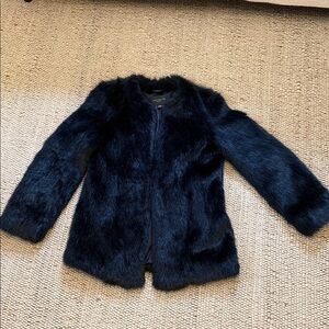 Ann Taylor Petite Faux Fur Navy Coat Size XXSP